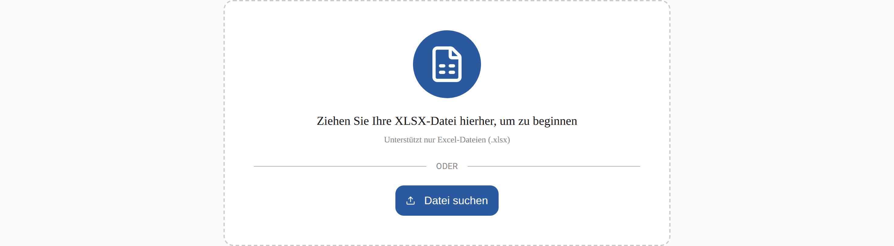 Schritt eins: die XLSX-Datei wird per Ziehen geöffnet, gerechnet wird im Browser