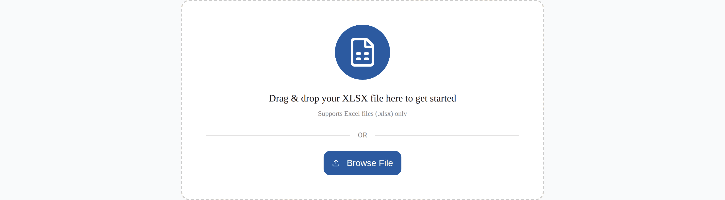 Step one: the XLSX file is opened by dragging it in, the calculation runs in the browser