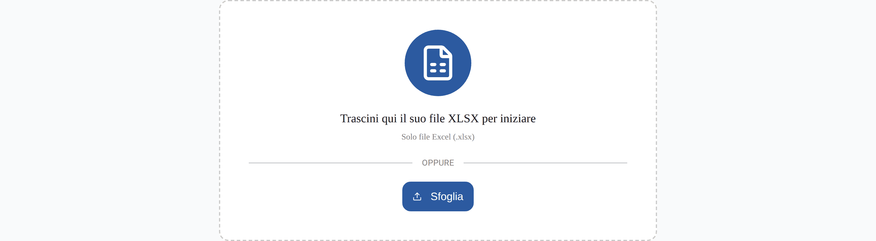 Primo passaggio: il file XLSX si apre trascinandolo, il calcolo viene eseguito nel browser
